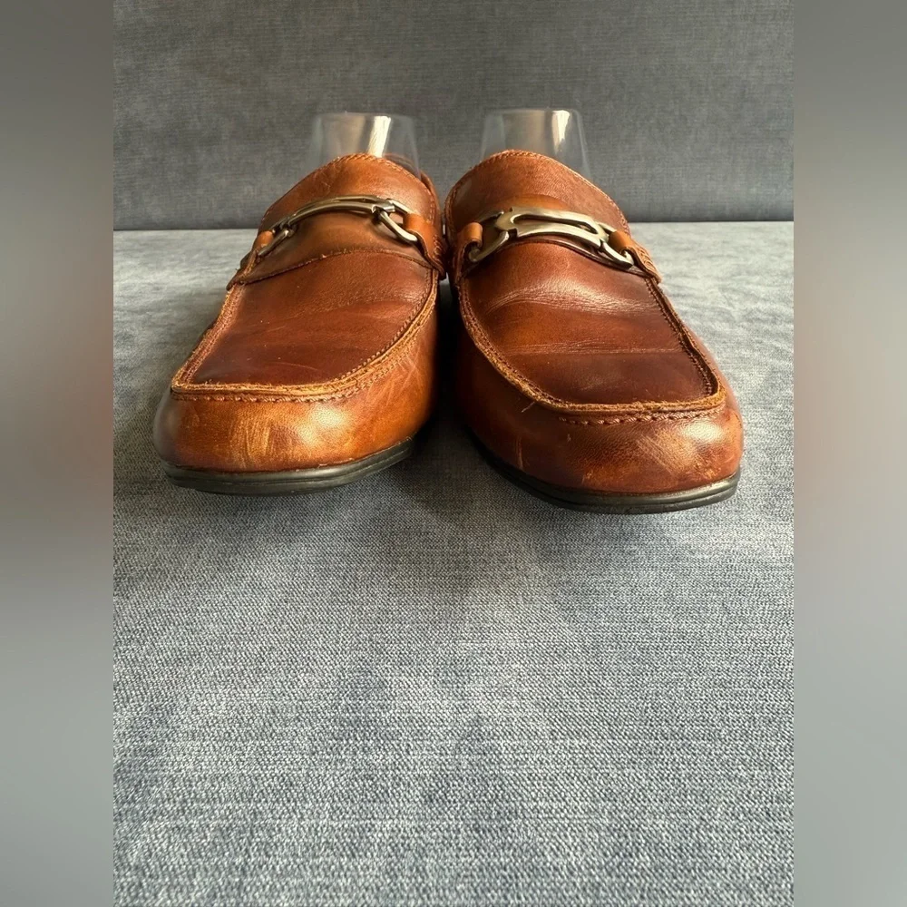 Stacy Adams Brown Leather Loafers Mens SZ 9.5M Slip On Chain Accent Professional